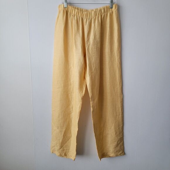 Heydari women's 100% linen pull on pants size L better yellow breathable beachy - Picture 1 of 6